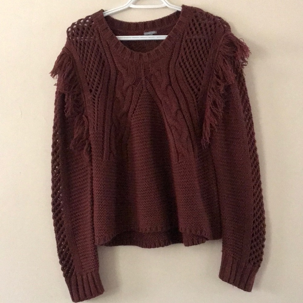 Maroon Wool Sweater with Fringe